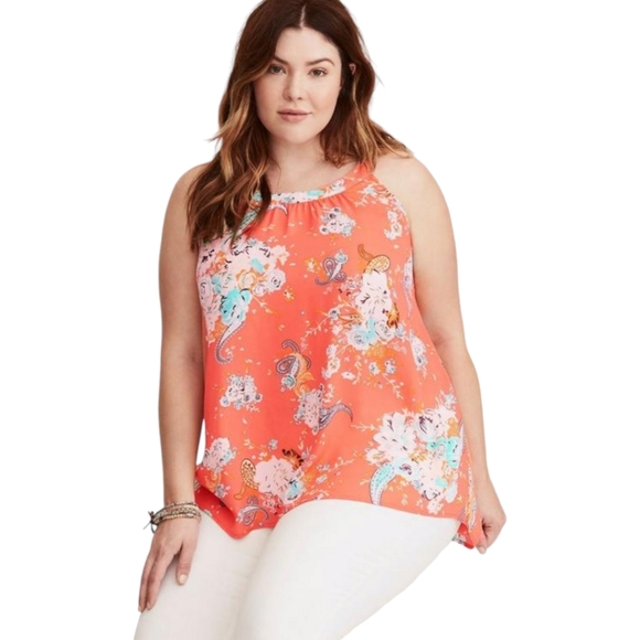 Torrid Floral Print Georgette High Neck Tank Top Size 00X/M/L - Picture 1 of 9